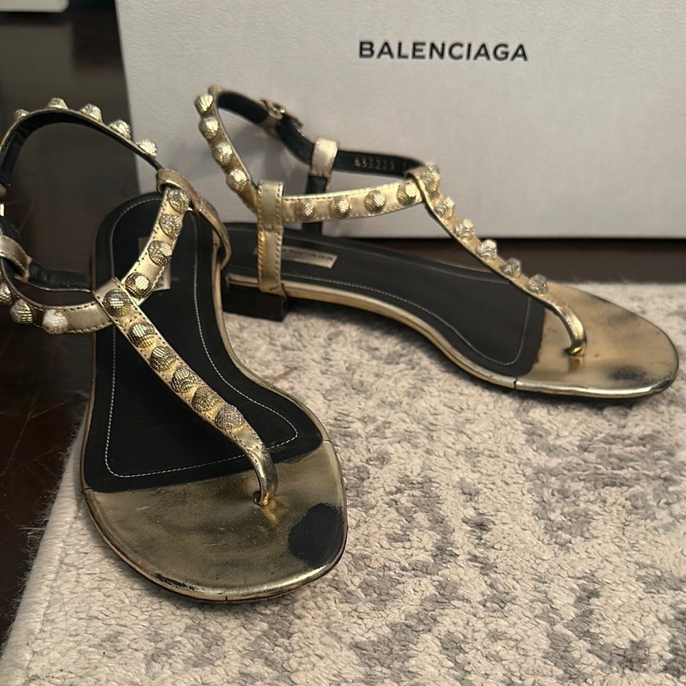 Balenciaga Gold Metallic T-Strap Sandals